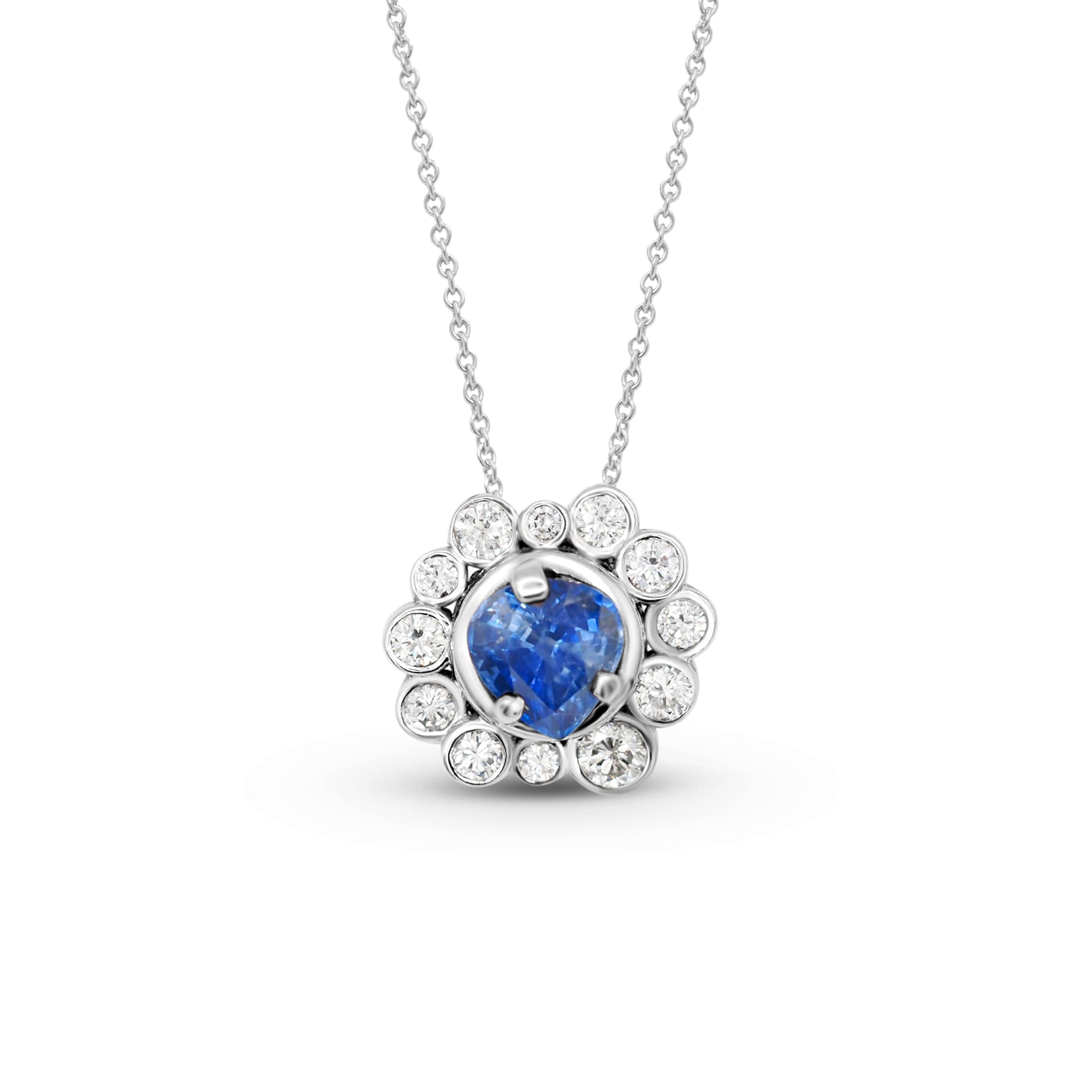 Ketting met saffier en diamanten in witgoud