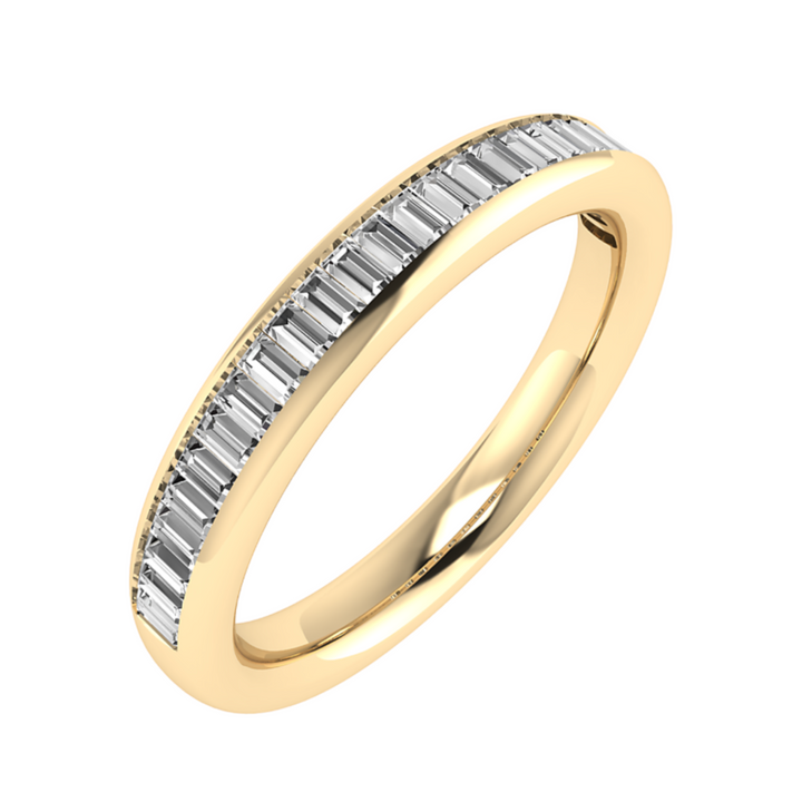 18 karaat geelgouden ring met verticale baguettes trouwring natuurlijke diamanten knokke