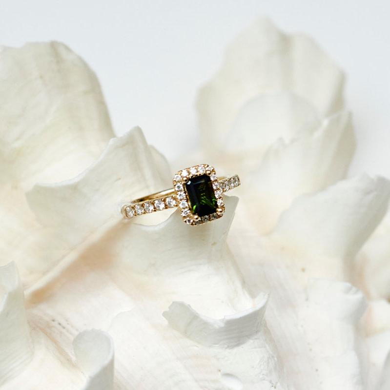 Emerald tourmalijn ring