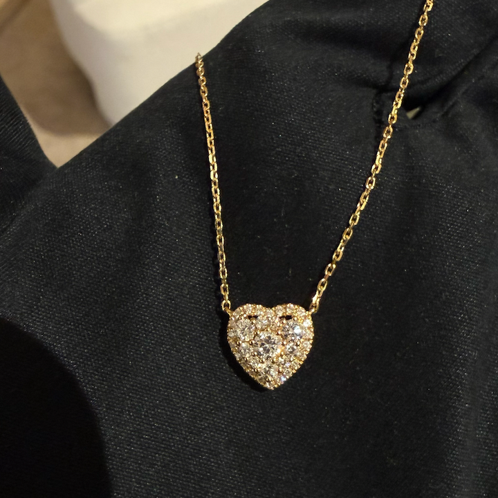 Geelgouden ketting met hartje in diamantjes