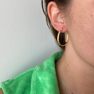 White & yellow golden hoop earrings