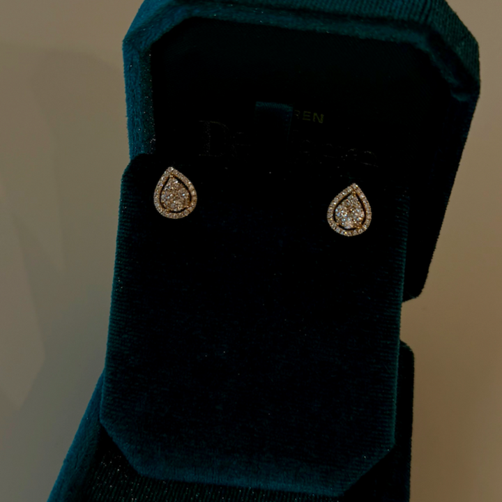 Solitaire oorbellen in peervorm geelgoud