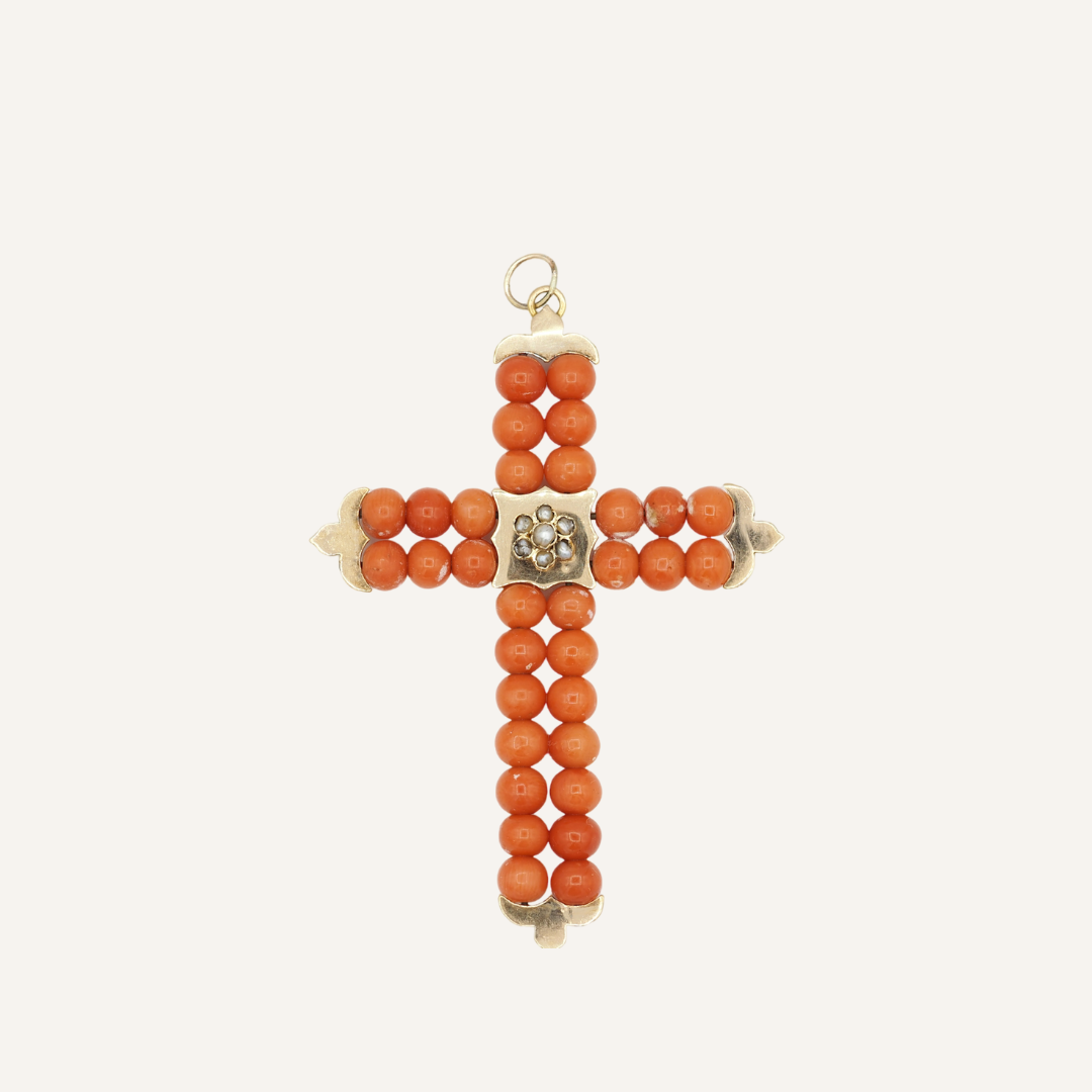 Coral vintage cross pendant