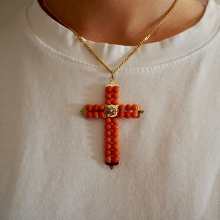 Coral vintage cross pendant